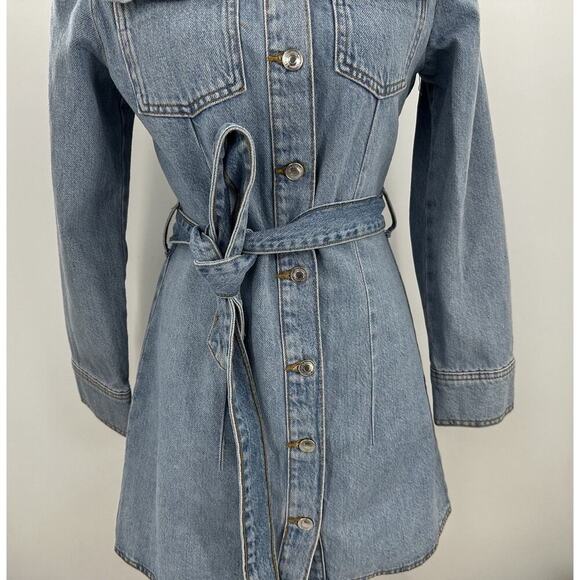 ZARA Denim Shirt Dress Blue Belted Long Sleeve Mini Dress 100% Cotton Women M - Picture 6 of 8